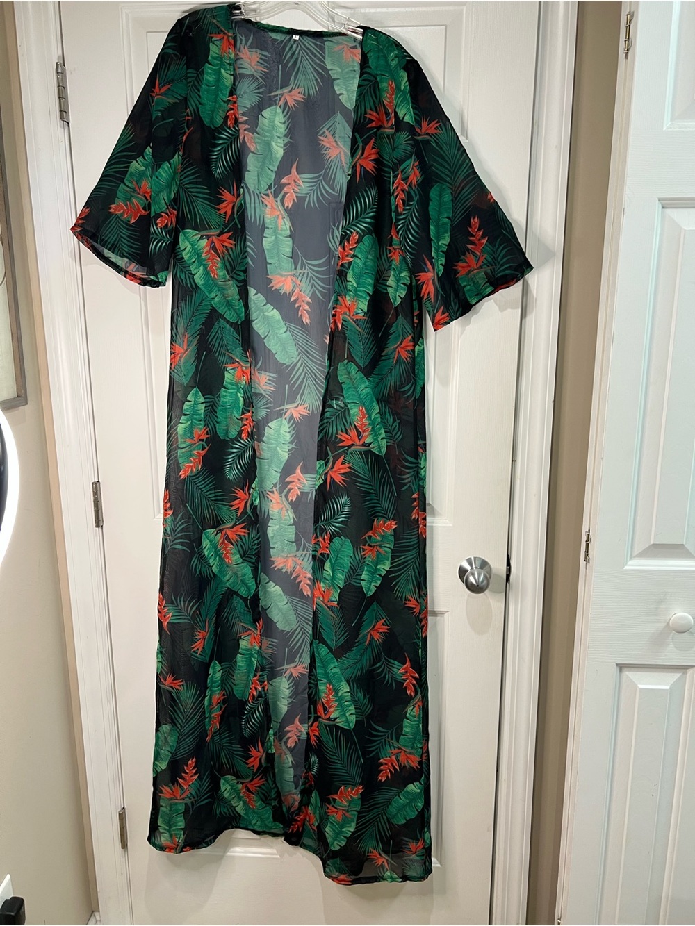 Black tropical orange and green lightweight duster kimono unbranded size large